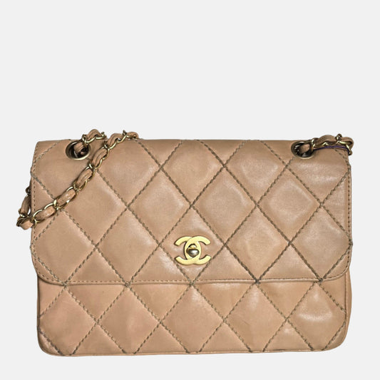 Chanel Wild Stitch Flap Beige Leather with Stitching Detail