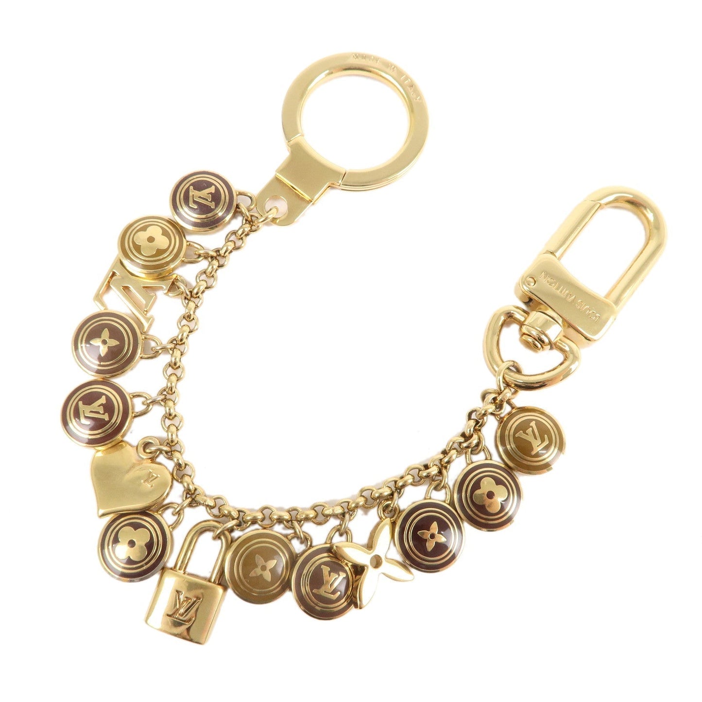 Louis Vuitton Bag Charm Porte Cles Chaine Pastilles Maron M65386