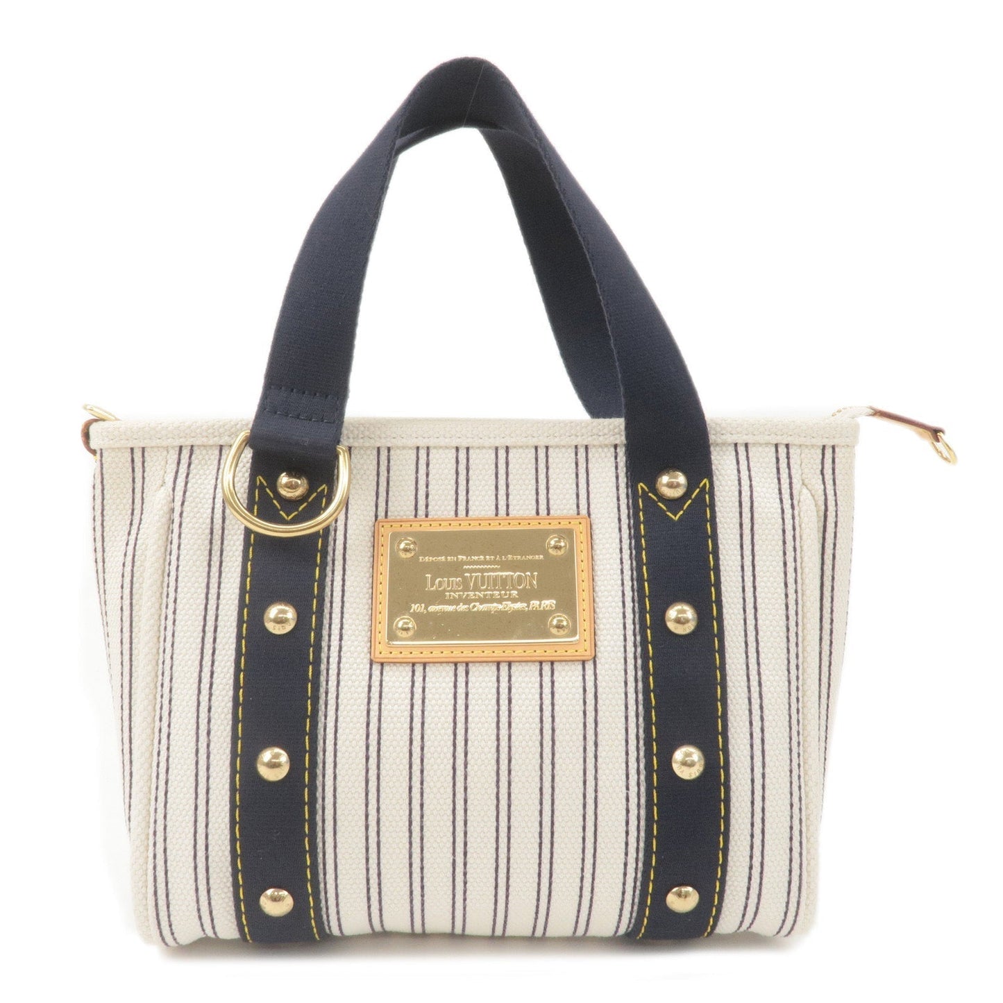 Louis Vuitton Antigua Cabas PM Tote Hand Bag Navy Stripe M40134