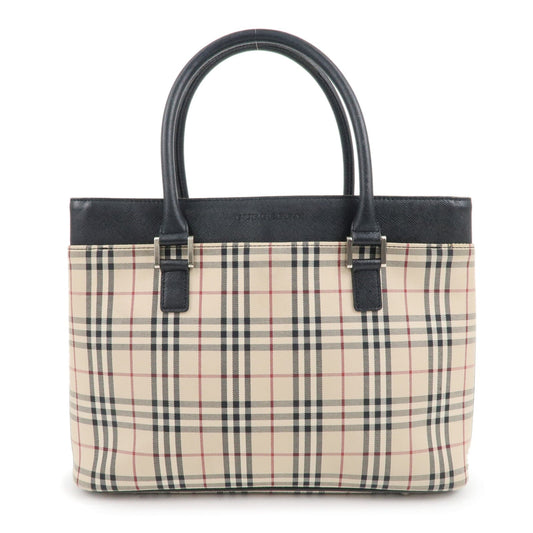 BURBERRY Nova Plaid Canvas Leather Hand Bag Beige Brown