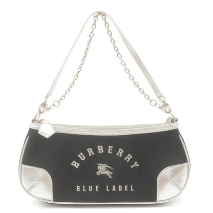 BURBERRY Blue Label Canvas Leather Shoulder Bag Black Silver