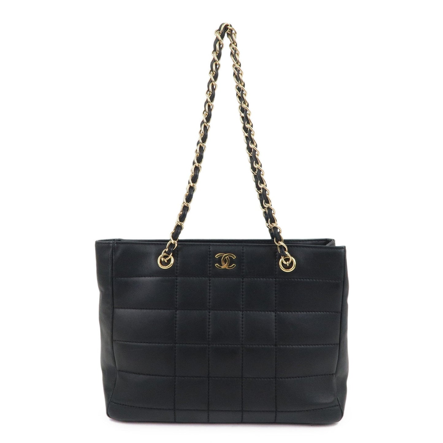 CHANEL Chocolate Bar Lamb Skin Chain Tote Bag Black