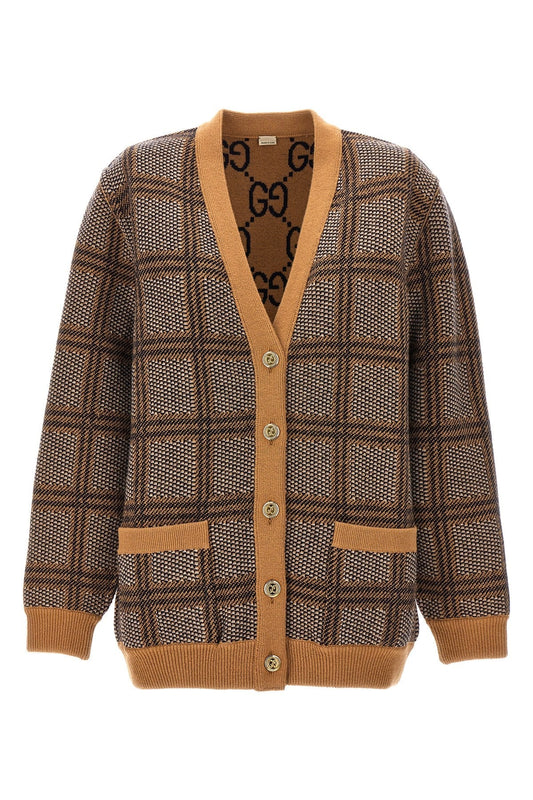 Gucci Women Check And 'Gg' Reversible Cardigan