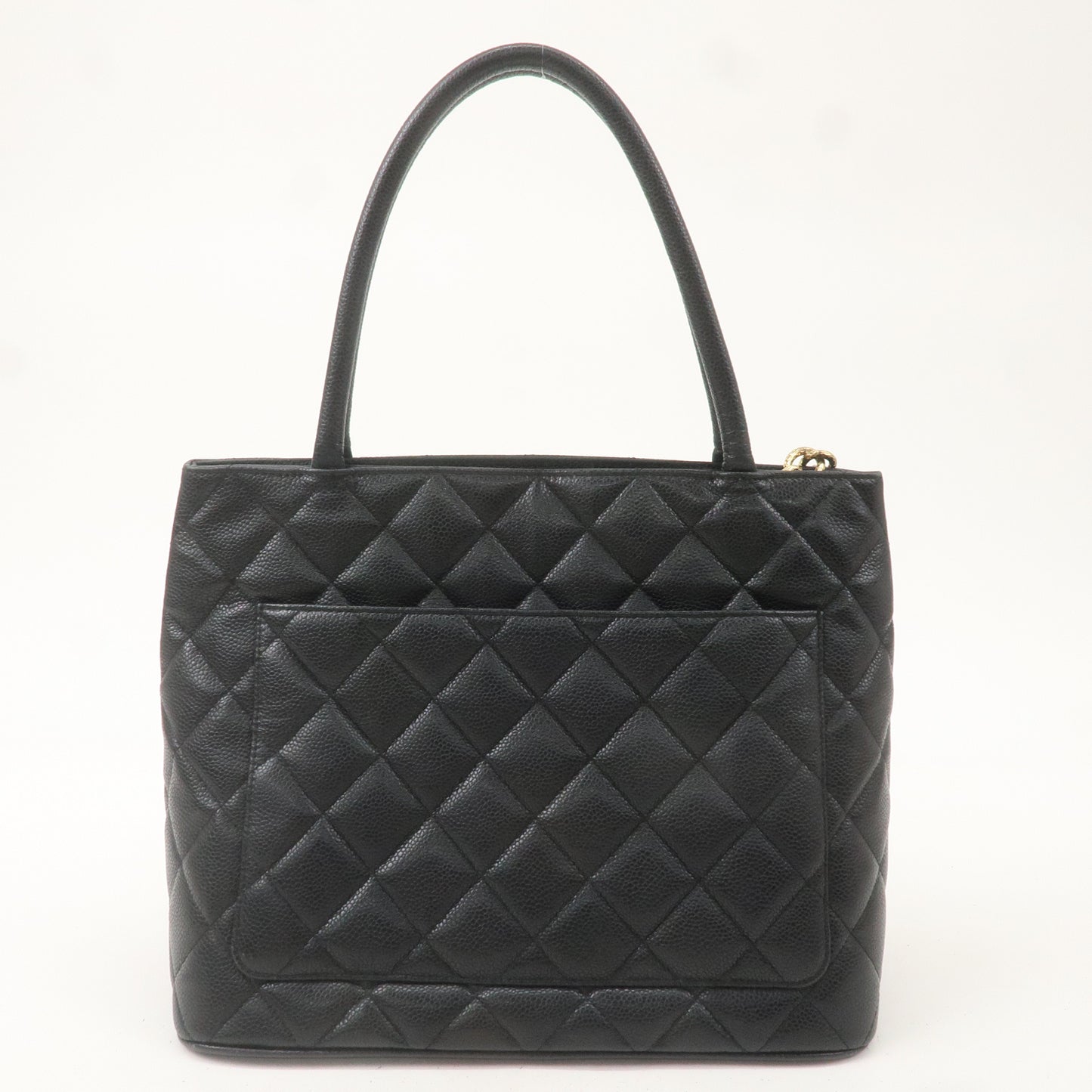 CHANEL Matelasse Caviar Skin Medalion Tote Bag Black A01804