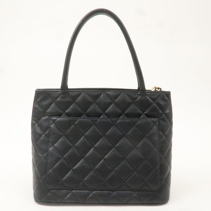 CHANEL Matelasse Caviar Skin Medalion Tote Bag Black A01804