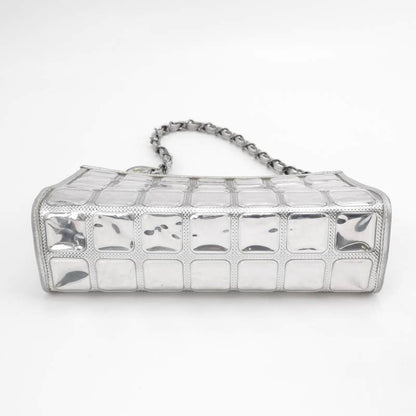 Chanel Ice Cube Chocolate Bar Clutch Metallic Silver PVC with Leather Shoulder Bag