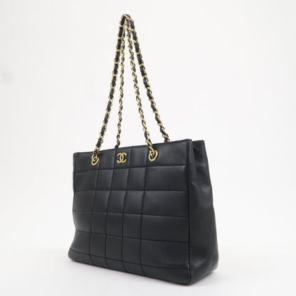 CHANEL Chocolate Bar Lamb Skin Chain Tote Bag Black