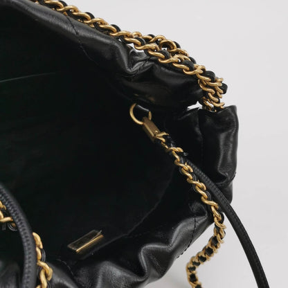 Chanel 22 Hobo Bag Mini Shiny Calfskin Leather Black with Gold-tone Hardware