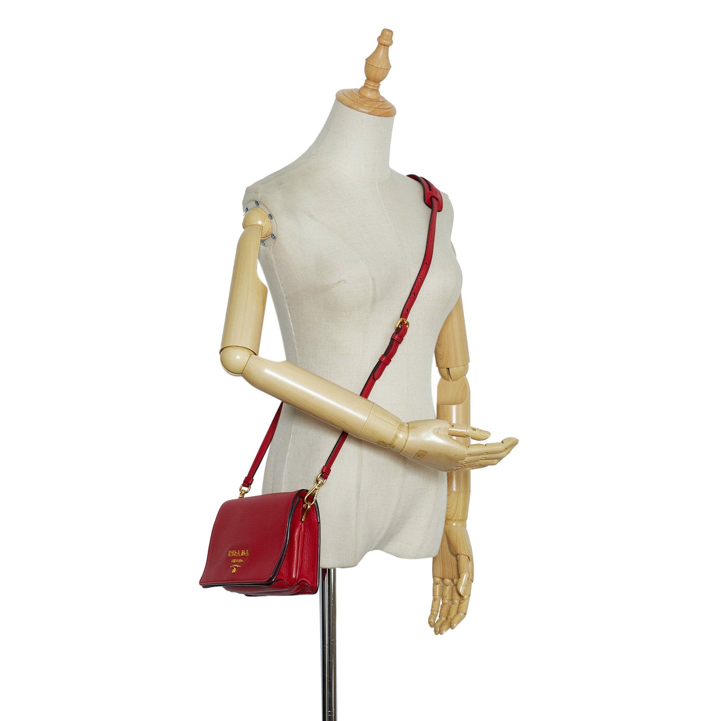 Prada Crossbody Bag Small Red Vitello Daino Gold