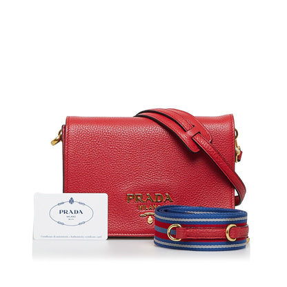 Prada Crossbody Bag Small Red Vitello Daino Gold