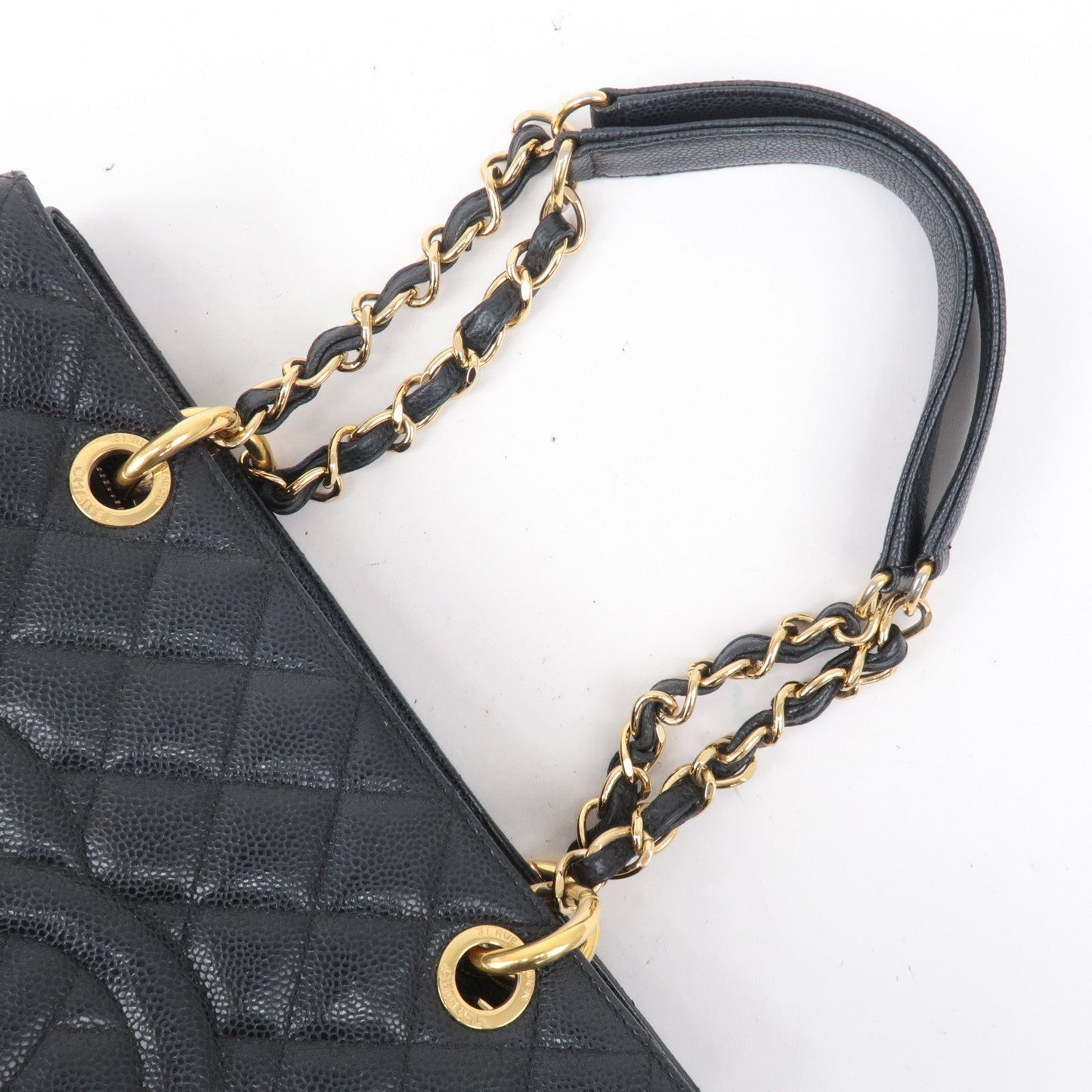 CHANEL Matelasse Caviar Skin GST Chain Tote Bag Black A50995