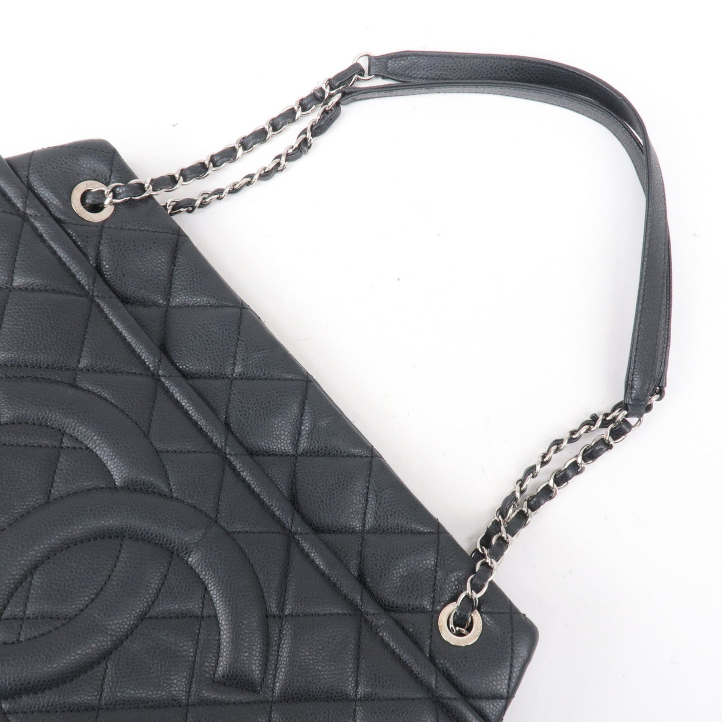 CHANEL Matelasse Caviar Skin Chain Tote Bag Shoulder Bag Black