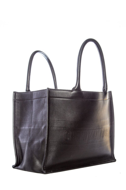 Christian Dior Black Leather Embossed Logo Tote