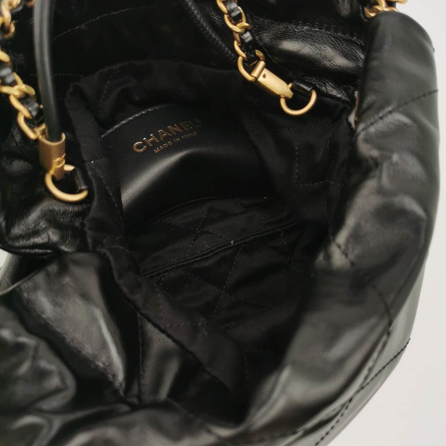 Chanel 22 Hobo Bag Mini Shiny Calfskin Leather Black with Gold-tone Hardware