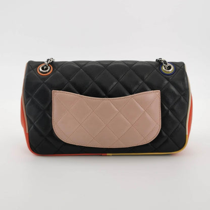 Chanel Timeless Classic Flap Lambskin Plexiglass Quilted Medium Cuba Color Flap Black with Multicolor Trim