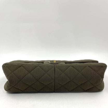 Chanel 2.55 Double Flap Bag 2009 Jumbo Khaki Green Cloth with Gold Hardware