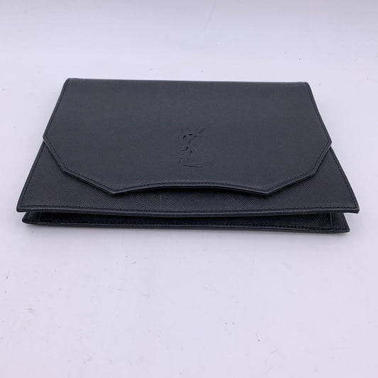 YVES SAINT LAURENT Vintage Black Leather Ysl Logo Clutch Bag