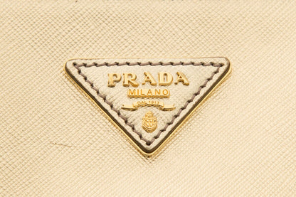 Prada Gold Metallic Saffiano Leather Double Zip Handbag