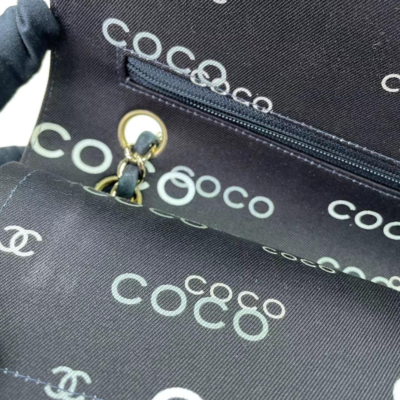 Chanel Classic Flap Diamond Stitch 2002 Black Denim with Coco Logo Prints 24k Gold Hardware