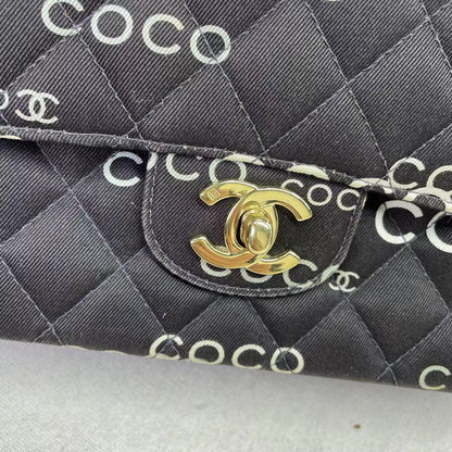 Chanel Classic Flap Diamond Stitch 2002 Black Denim with Coco Logo Prints 24k Gold Hardware