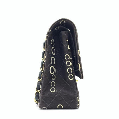 Chanel Classic Flap Diamond Stitch 2002 Black Denim with Coco Logo Prints 24k Gold Hardware