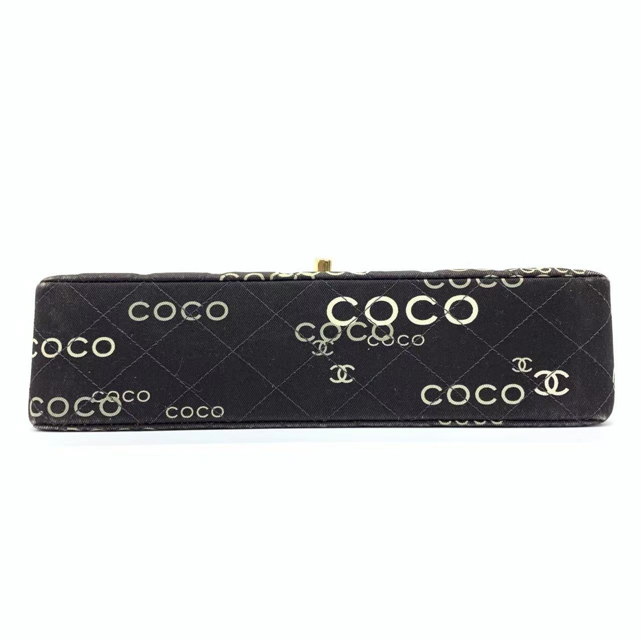 Chanel Classic Flap Diamond Stitch 2002 Black Denim with Coco Logo Prints 24k Gold Hardware