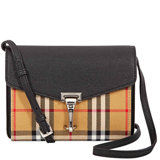 Burberry Mini Leather and Vintage Check Crossbody Bag- Black 4079965