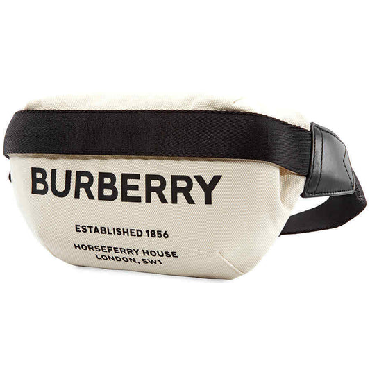 Burberry Medium Horseferry Print Cotton Canvas Bum Bag- Natural/Black