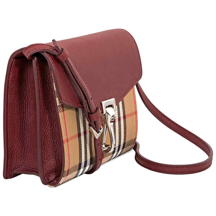 Burberry Mini Leather and Vintage Check Crossbody Bag- Crimson 4079967