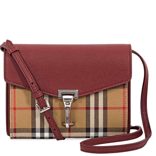 Burberry Mini Leather and Vintage Check Crossbody Bag- Crimson 4079967