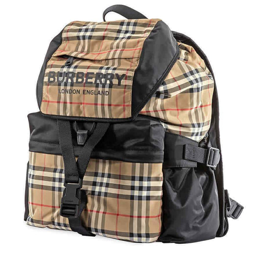 Burberry Logo Print Vintage Check Backpack- Archive Beige 8010372