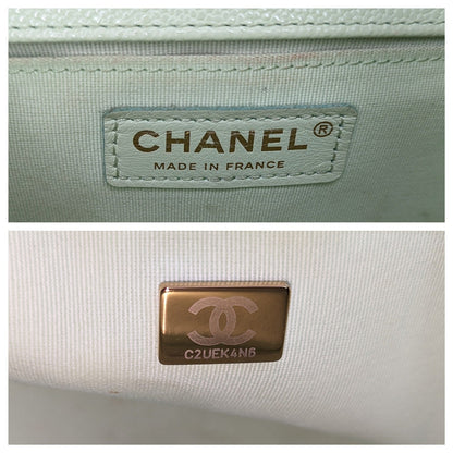 Chanel Caviar Chevron Quilted Medium Boy Flap Light Green