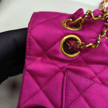 Chanel Classic Flap Medium Vintage Pink Fuchsia Silk Satin with 24k Gold Plated Hardware