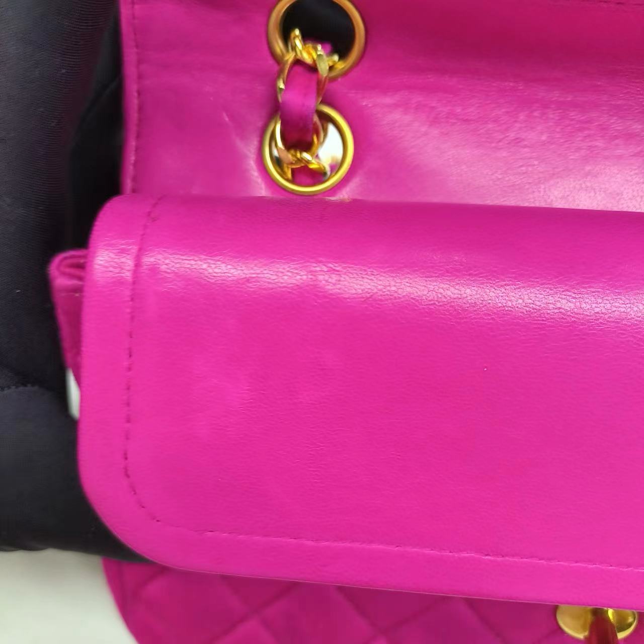 Chanel Classic Flap Medium Vintage Pink Fuchsia Silk Satin with 24k Gold Plated Hardware