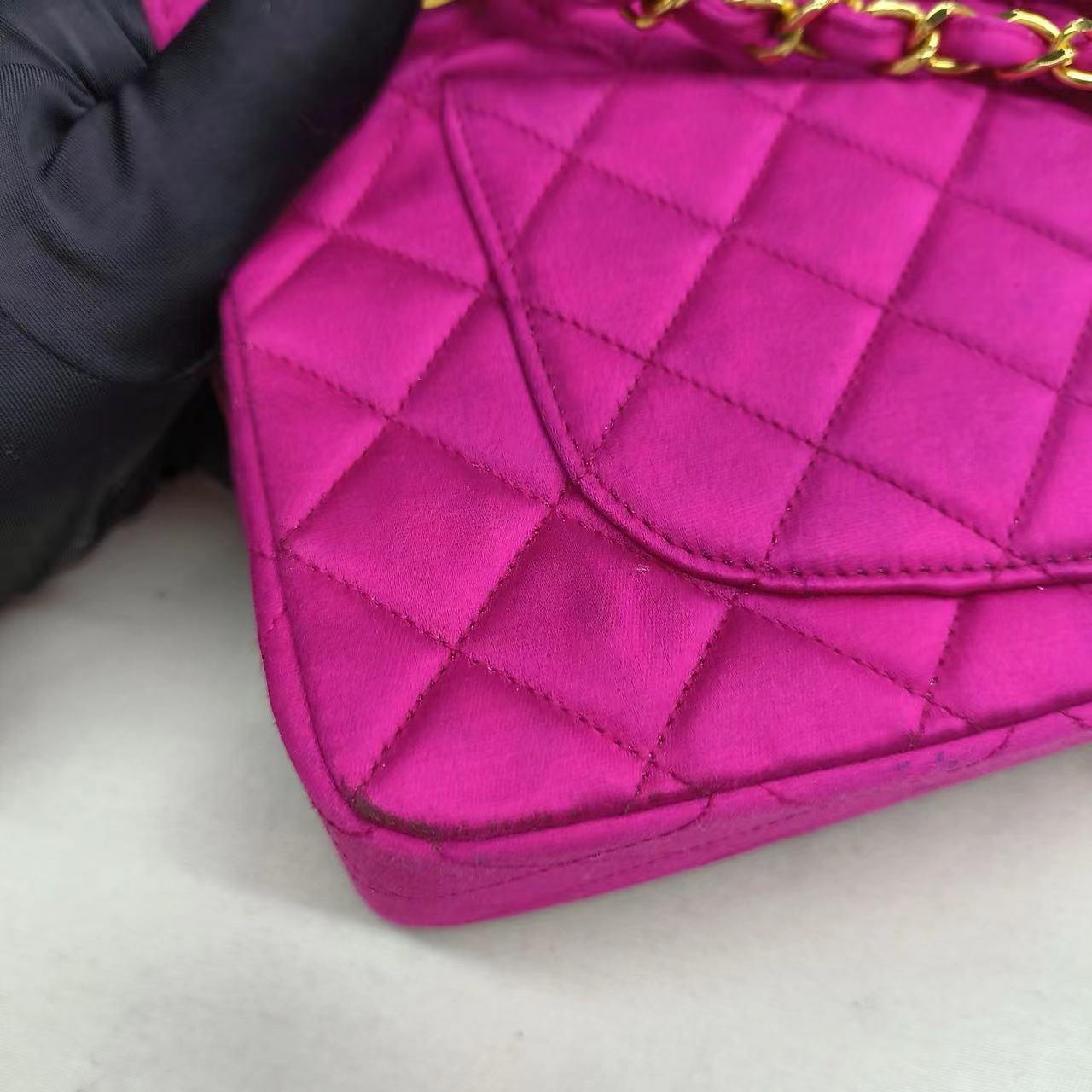 Chanel Classic Flap Medium Vintage Pink Fuchsia Silk Satin with 24k Gold Plated Hardware