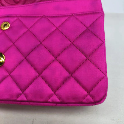 Chanel Classic Flap Medium Vintage Pink Fuchsia Silk Satin with 24k Gold Plated Hardware