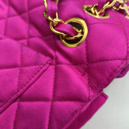 Chanel Classic Flap Medium Vintage Pink Fuchsia Silk Satin with 24k Gold Plated Hardware