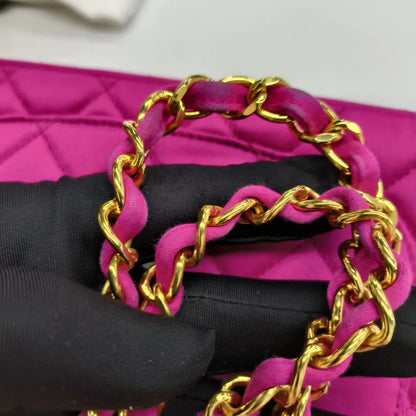 Chanel Classic Flap Medium Vintage Pink Fuchsia Silk Satin with 24k Gold Plated Hardware