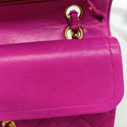 Chanel Classic Flap Medium Vintage Pink Fuchsia Silk Satin with 24k Gold Plated Hardware