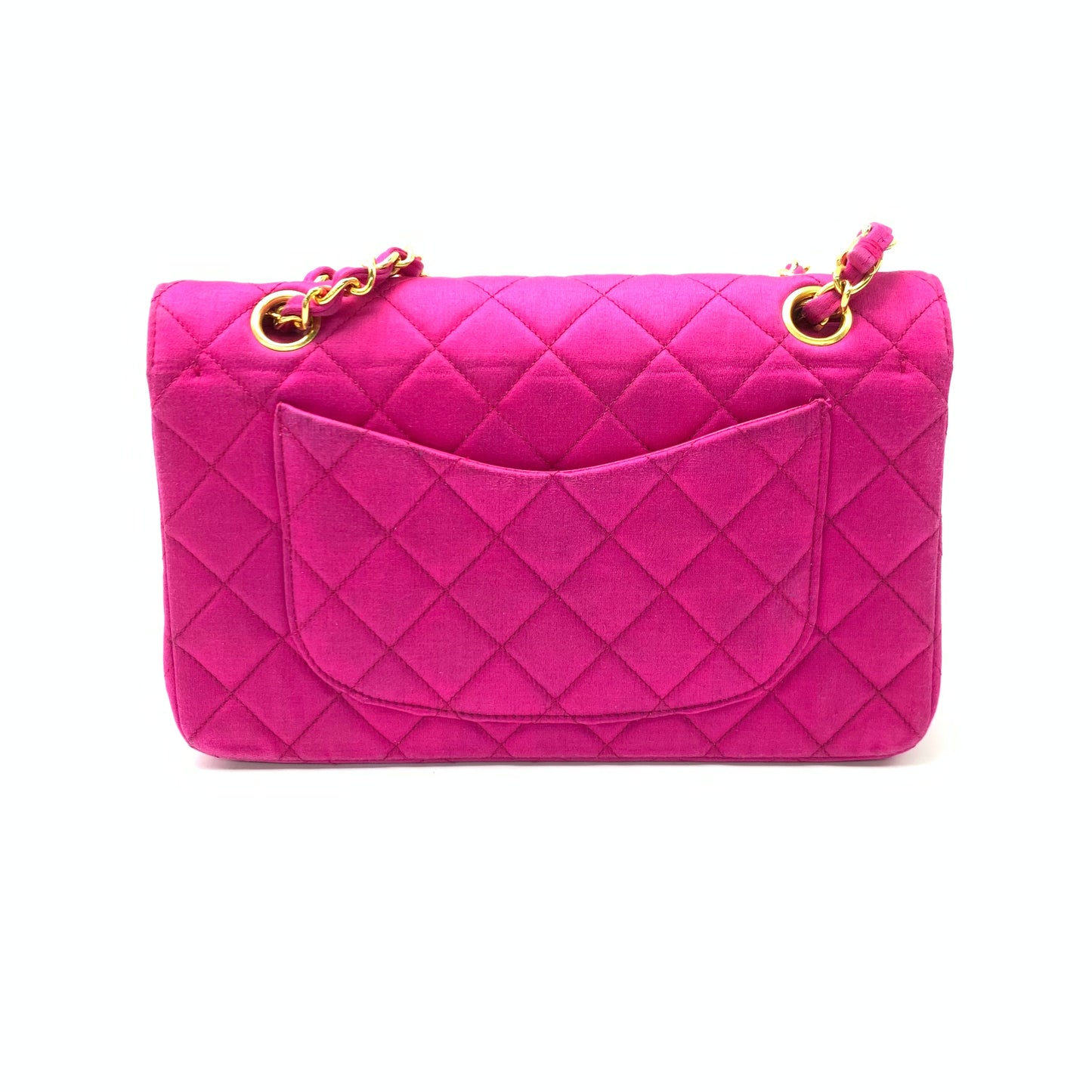 Chanel Classic Flap Medium Vintage Pink Fuchsia Silk Satin with 24k Gold Plated Hardware