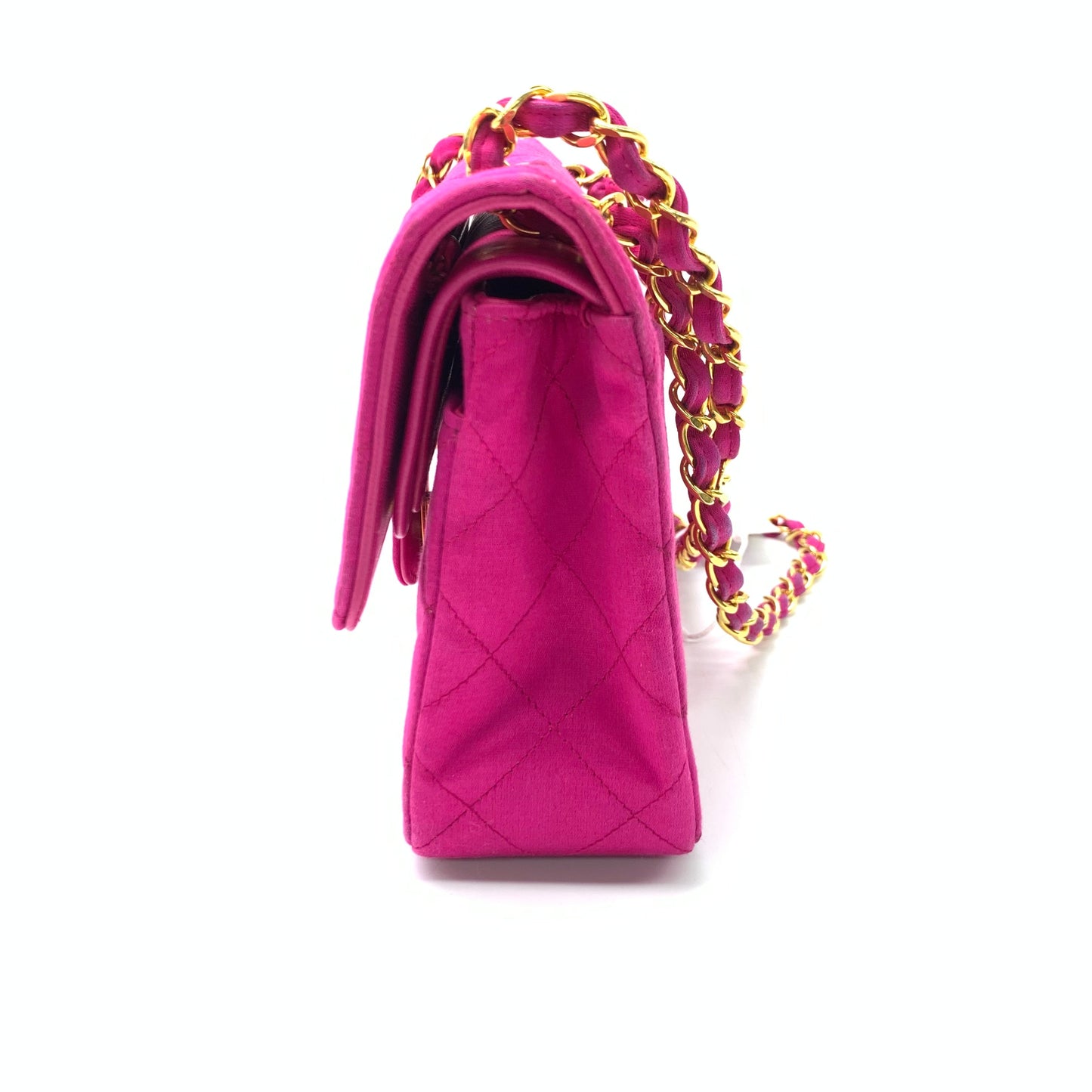 Chanel Classic Flap Medium Vintage Pink Fuchsia Silk Satin with 24k Gold Plated Hardware