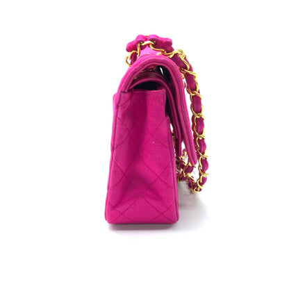 Chanel Classic Flap Medium Vintage Pink Fuchsia Silk Satin with 24k Gold Plated Hardware