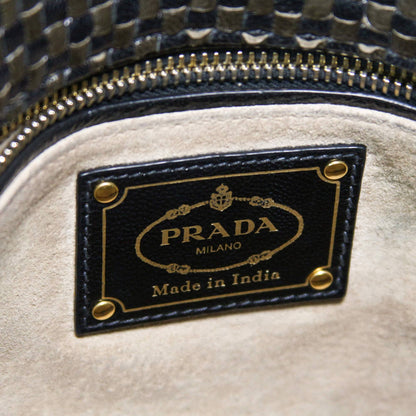 Prada Madras Woven Black/Khaki Goatskin