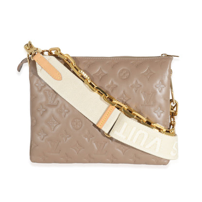 Louis Vuitton Taupe Monogram Embossed Puffy Lambskin Coussin PM