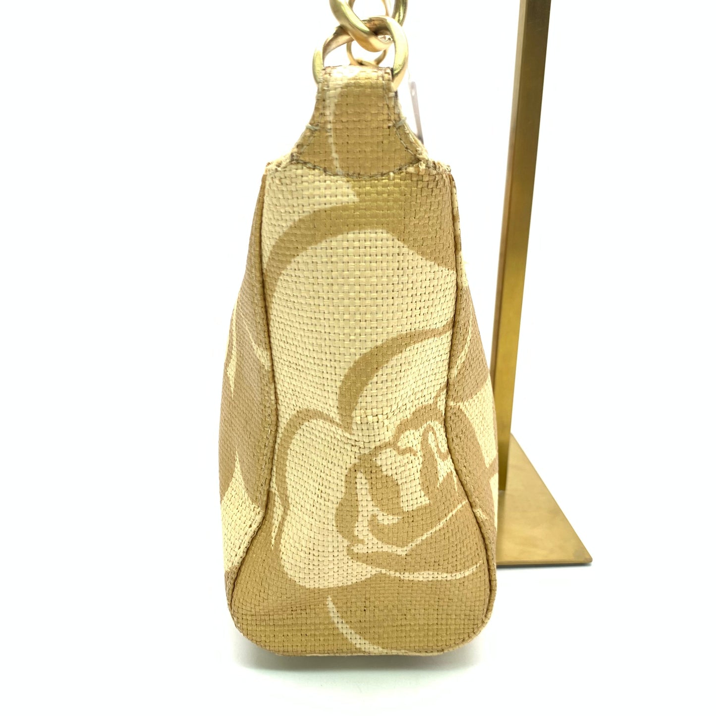 Chanel Beige Gold Woven Raffia Camellia Print Shoulder Bag, 2003-2004