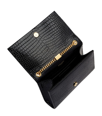 YSL SAINT LAURENT SMALL KATE CROC EMBOSSED SHOULDER BAG