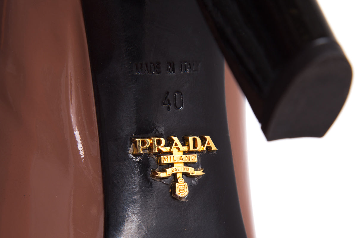 Prada Brown & Black Patent Heels SZ 40