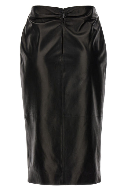 Saint Laurent Women Ruched Detail Leather Skirt