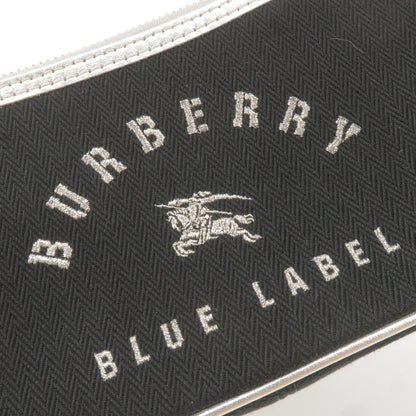 BURBERRY Blue Label Canvas Leather Shoulder Bag Black Silver