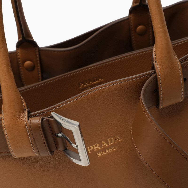 Prada Buckle Large Caramel-Coloured Leather Handbag Women